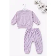 Set bebe fetita 2 piese lila cu iepurasi bluza maneca lunga pantaloni bumbac trpb0188