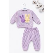 Set bebe fetita 2 piese lila cu iepurasi bluza maneca lunga pantaloni bumbac trpb0188