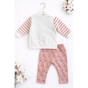 Set bebe fetita 2 piese roz cu iepuras bluza maneca lunga pantaloni bumbac trpb0184