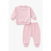 Set bebe fetita 2 piese roz cu iepurasi bluza maneca lunga pantaloni bumbac trpb0183