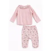 Set bebe fetita 4 piese roz bumbac bluza pantalonasi bavetica bentita imprimeu iepuras trpb0189