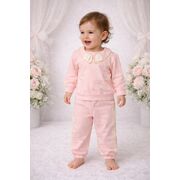 Set copii bymurat roz cu guler decorativ și pantaloni comozi bya10256-1-35