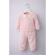 Set copii bymurat roz cu guler decorativ și pantaloni comozi bya10256-1-35