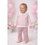 Set cu dungi bymurat cu bluză în dungi și pantaloni bej comozi bm10234-1-29