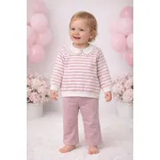 Set cu dungi bymurat cu bluză în dungi și pantaloni bej comozi bm10234-1-29