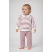 Set cu dungi bymurat cu bluză în dungi și pantaloni bej comozi bm10234-1-29