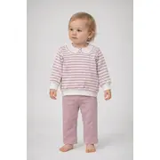 Set cu dungi bymurat cu bluză în dungi și pantaloni bej comozi bm10234-1-29