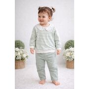 Set cu dungi verzi bymurat cu bluză în dungi și pantaloni bej comozi by10234-1-29