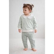 Set cu dungi verzi bymurat cu bluză în dungi și pantaloni bej comozi by10234-1-29