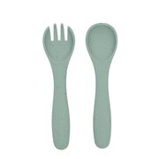 Set din silicon pentru primele mese: lingurita si furculita, Platinum Sage Green