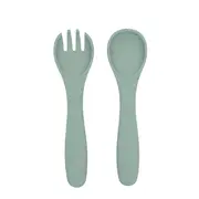 Set din silicon pentru primele mese: lingurita si furculita, Platinum Sage Green
