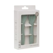 Set din silicon pentru primele mese: lingurita si furculita, Platinum Sage Green