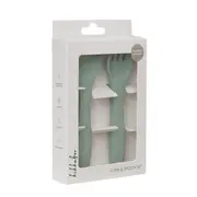 Set din silicon pentru primele mese: lingurita si furculita, Platinum Sage Green