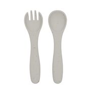 Set din silicon pentru primele mese: lingurita si furculita, Platinum Sand