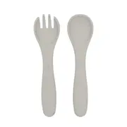Set din silicon pentru primele mese: lingurita si furculita, Platinum Sand