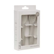 Set din silicon pentru primele mese: lingurita si furculita, Platinum Sand