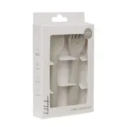 Set din silicon pentru primele mese: lingurita si furculita, Platinum Sand