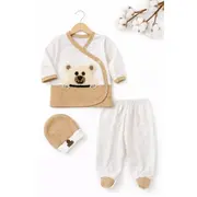 Set nou nascut 10 piese bumbac crem cu ursulet haine complete bebe cadou maternitate trpb0191