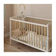 Patut 2 In 1 Lumi Alb-natur 120x60 Cm Din Lemn, 3 Niveluri Somiera, Trepte Detasabile + Bariera Transformare Pjblumibw-n