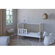 Patut 2 In 1 Lumi Alb-natur 120x60 Cm Din Lemn, 3 Niveluri Somiera, Trepte Detasabile + Bariera Transformare Pjblumibw-n