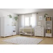 Patut 2 In 1 Lumi Alb-natur 120x60 Cm Din Lemn, 3 Niveluri Somiera, Trepte Detasabile + Bariera Transformare Pjblumibw-n
