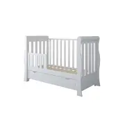 Patut 2 In 1 Megan Alb 120x60 Cm Din Lemn, 3 Niveluri Somiera, Trepte Detasabile + Bariera Transformare + Sertar Integrat Pjbmeganfull