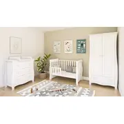 Patut 2 In 1 Megan Alb 120x60 Cm Din Lemn, 3 Niveluri Somiera, Trepte Detasabile + Bariera Transformare + Sertar Integrat Pjbmeganfull