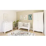 Patut 2 In 1 Megan Alb 120x60 Cm Din Lemn, 3 Niveluri Somiera, Trepte Detasabile + Bariera Transformare + Sertar Integrat Pjbmeganfull