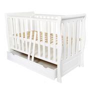 Patut 2 In 1 Megan Alb 120x60 Cm Din Lemn, 3 Niveluri Somiera, Trepte Detasabile + Bariera Transformare + Sertar Integrat Pjbmeganfull