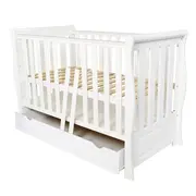 Patut 2 In 1 Megan Alb 120x60 Cm Din Lemn, 3 Niveluri Somiera, Trepte Detasabile + Bariera Transformare + Sertar Integrat Pjbmeganfull