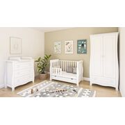 Patut 2 In 1 Megan Alb 120x60 Cm Din Lemn, 3 Niveluri Somiera, Trepte Detasabile + Bariera Transformare + Sertar Integrat Pjbmeganfull