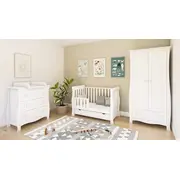 Patut 2 In 1 Megan Alb 120x60 Cm Din Lemn, 3 Niveluri Somiera, Trepte Detasabile + Bariera Transformare + Sertar Integrat Pjbmeganfull