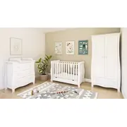 Patut 2 In 1 Megan Alb 120x60 Cm Din Lemn, 3 Niveluri Somiera, Trepte Detasabile + Bariera Transformare + Sertar Integrat Pjbmeganfull