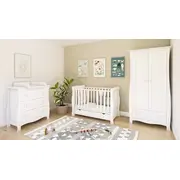 Patut 2 In 1 Megan Alb 120x60 Cm Din Lemn, 3 Niveluri Somiera, Trepte Detasabile + Bariera Transformare + Sertar Integrat Pjbmeganfull