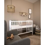 Patut 2 In 1 Pure Alb 120x60 Cm Din Lemn, 3 Niveluri Somiera, Trepte Detasabile + Bariera Transformare Pjbgrzesbw