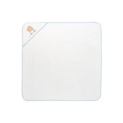 Prosop cu gluga pentru bebelusi, 100% bumbac, 90x90 cm, Alb-Blue