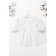 Rochita bebe fetita alba eleganta cu guler clasic dantela si design vintage premium trpb0214