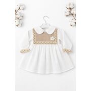 Rochita bebe fetita alba eleganta cu guler clasic dantela si design vintage premium trpb0214