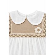 Rochita bebe fetita alba eleganta cu guler clasic dantela si design vintage premium trpb0214