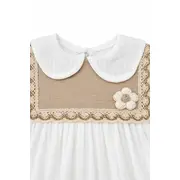 Rochita bebe fetita alba eleganta cu guler clasic dantela si design vintage premium trpb0214