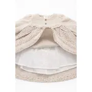 Rochita bebe fetita eleganta crem cu imprimeu floral dantela si design vintage premium trpb0215