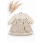 Rochita bebe fetita eleganta crem cu imprimeu floral dantela si design vintage premium trpb0215