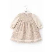 Rochita bebe fetita eleganta crem cu imprimeu floral dantela si design vintage premium trpb0215