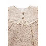 Rochita bebe fetita eleganta crem cu imprimeu floral dantela si design vintage premium trpb0215