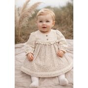 Rochita bebe fetita eleganta crem cu imprimeu floral dantela si design vintage premium trpb0215