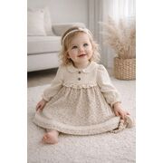 Rochita bebe fetita eleganta crem cu imprimeu floral dantela si design vintage premium trpb0215