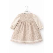 Rochita bebe fetita eleganta crem cu imprimeu floral dantela si design vintage premium trpb0215