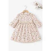 Rochita bebe fetita eleganta cu imprimeu floral guler rotund si dantela delicata trpb0212