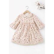 Rochita bebe fetita eleganta cu imprimeu floral guler rotund si dantela delicata trpb0212