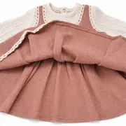 Rochita bebe fetita eleganta cu maneci lungi dantela si design vintage caramiziu trpb0213
